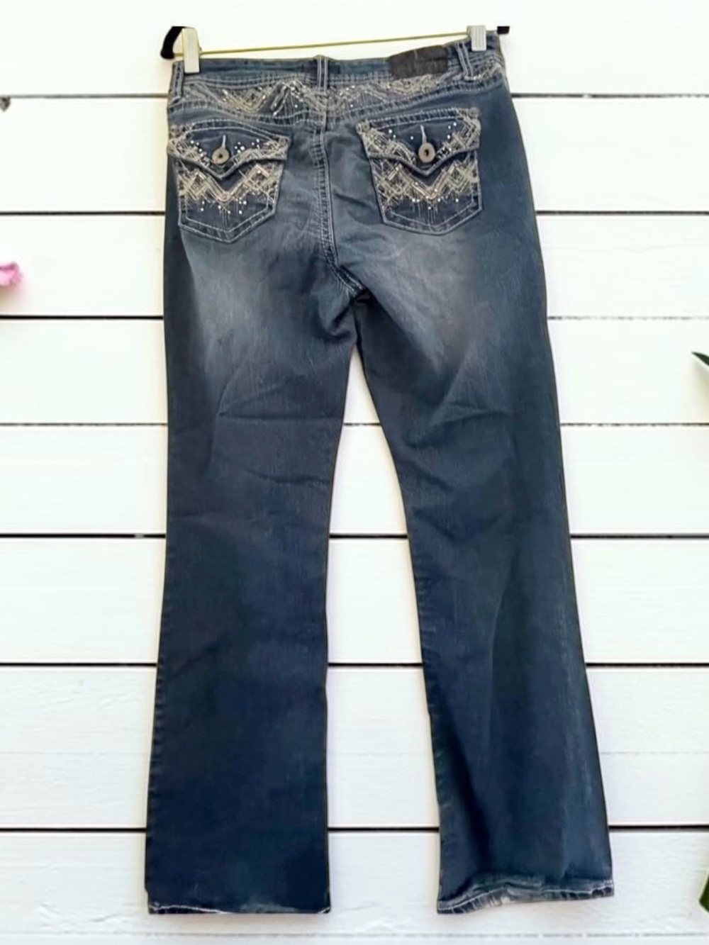 Soundgirl Jeans Junior Bootcut Medium Wash Blue Denim Stretch Embroidered 5 Pock